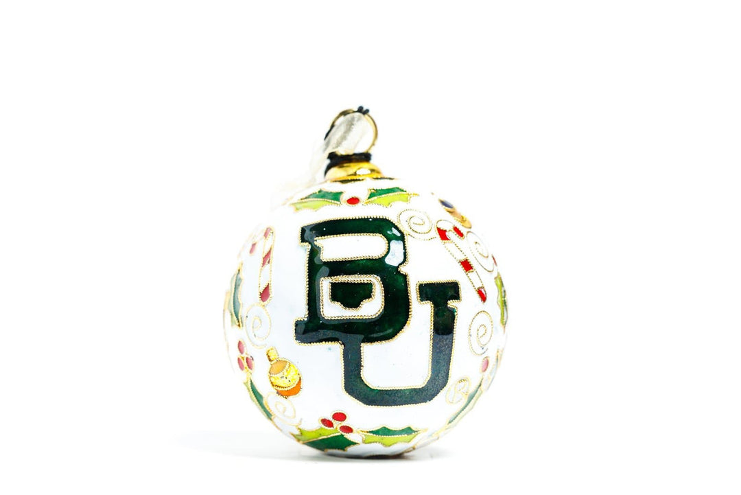 Baylor University Bears Baby Bear Christmas Stocking White Background Round Cloisonné Christmas Ornament