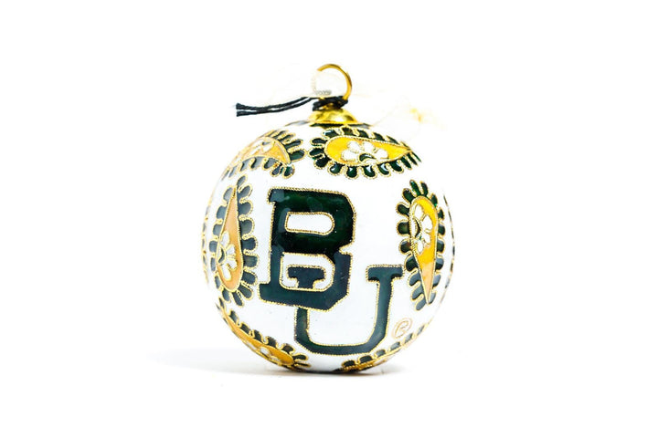 Baylor University Bears Paisley White Background Round Cloisonné Christmas Ornament