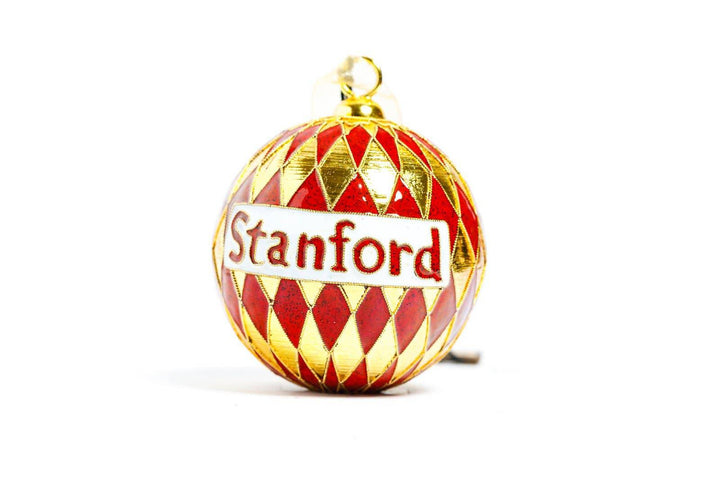Stanford University Cardinal & Metallic Gold Harlequin Round Cloisonné Christmas Ornament