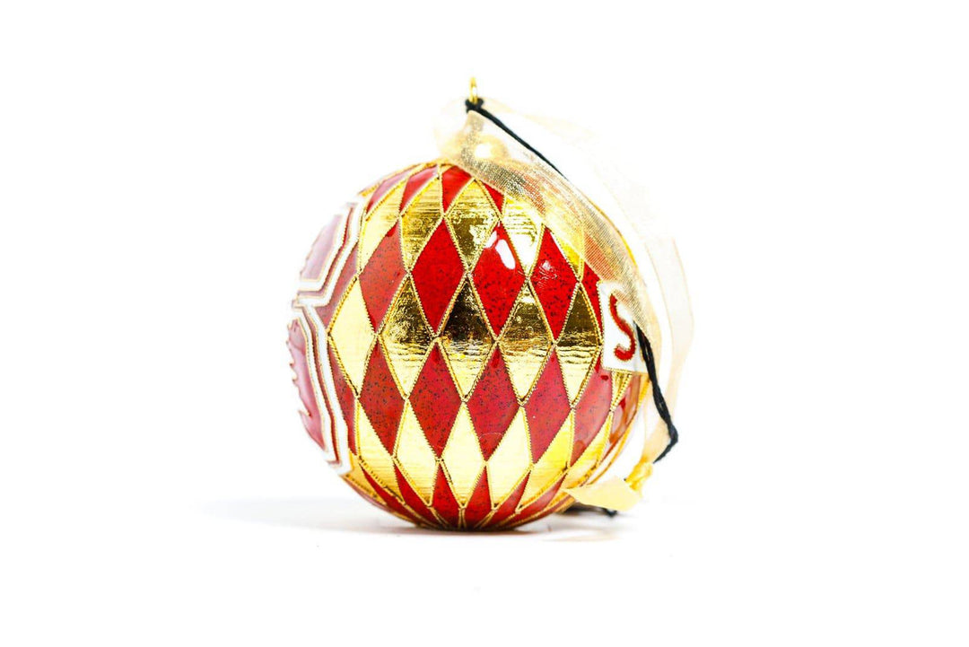 Stanford University Cardinal & Metallic Gold Harlequin Round Cloisonné Christmas Ornament