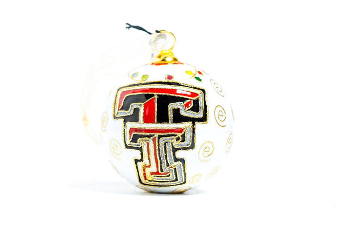Texas Tech Red Raiders Vintage Christmas Truck White Background Round Cloisonné Christmas Ornament