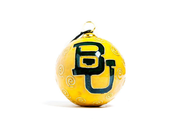 Baylor University Bears Interlocking BU Logo Yellow Background Round Cloisonné Christmas Ornament