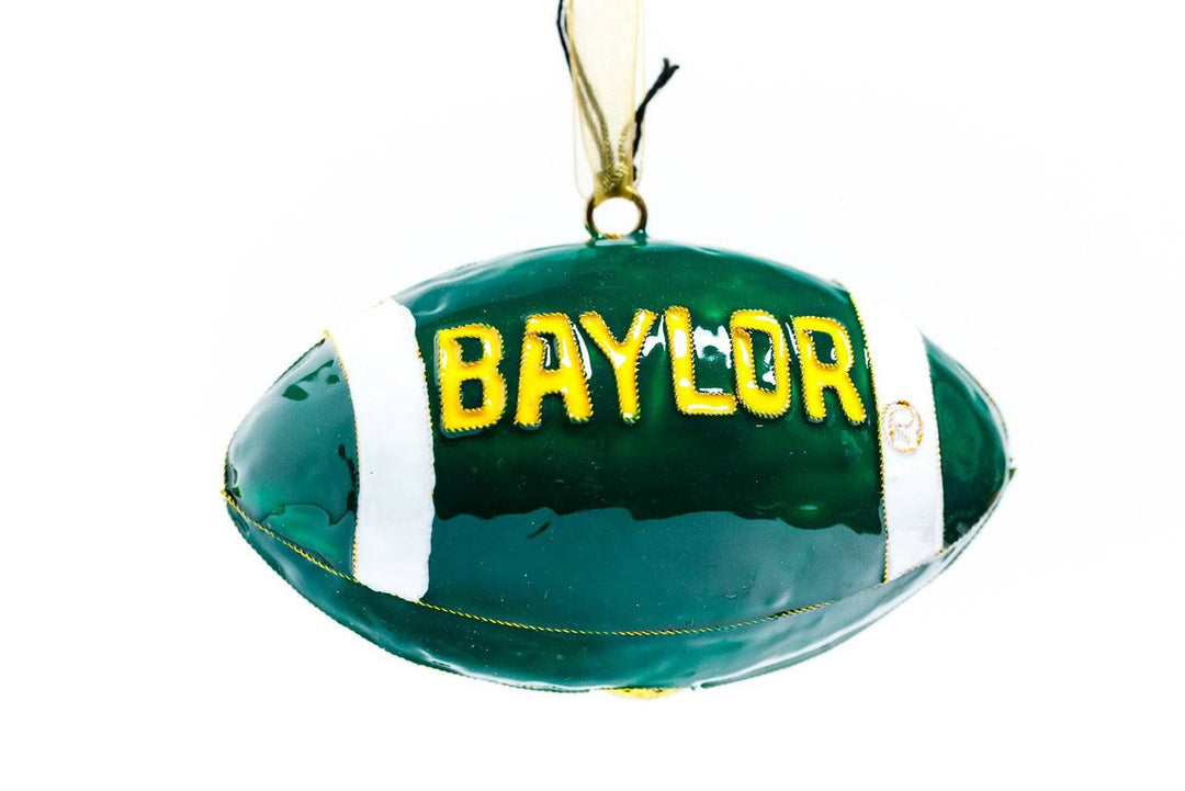Baylor University Bears Football Shape Round Cloisonné Christmas Ornament