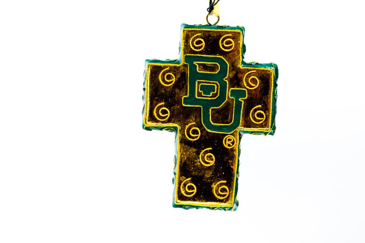Baylor University Bears Gold Cross Shape Cloisonné Christmas Ornament