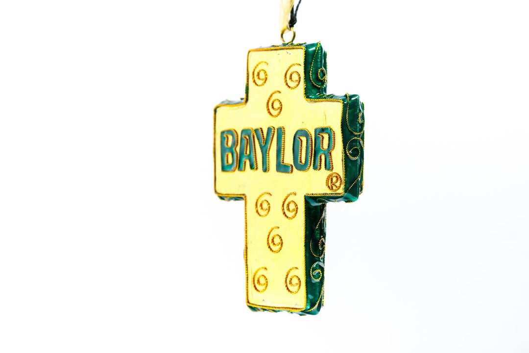 Baylor University Bears Gold Cross Shape Cloisonné Christmas Ornament