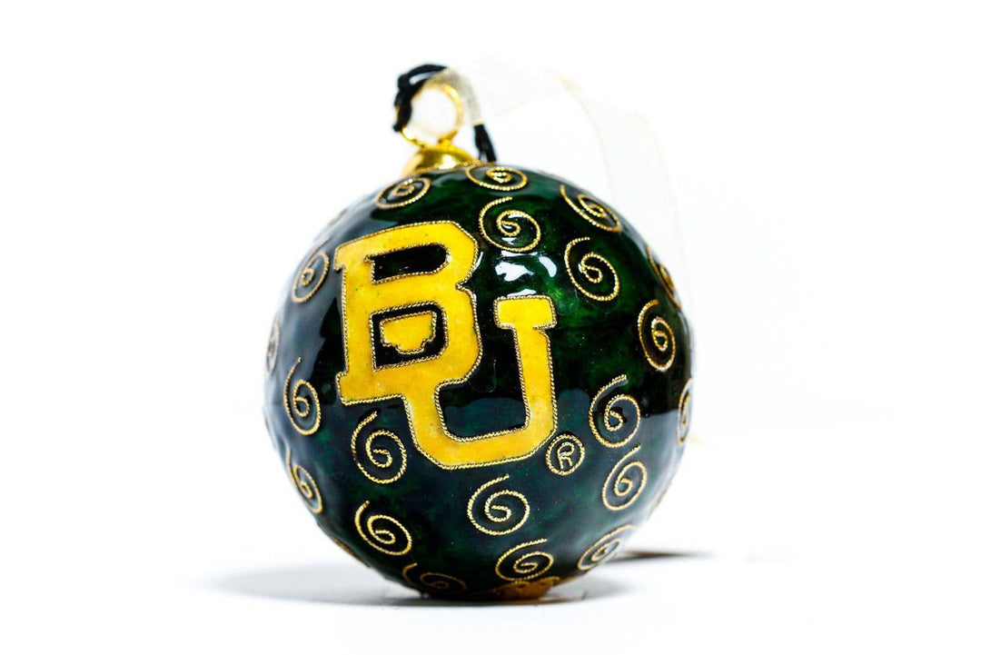 Baylor University Bears BU Logo Green Background Round Cloisonné Christmas Ornament