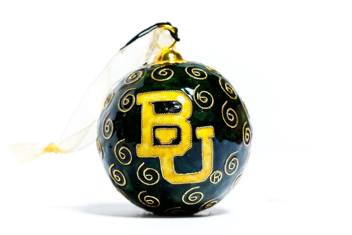 Baylor University Bears BU Logo Green Background Round Cloisonné Christmas Ornament