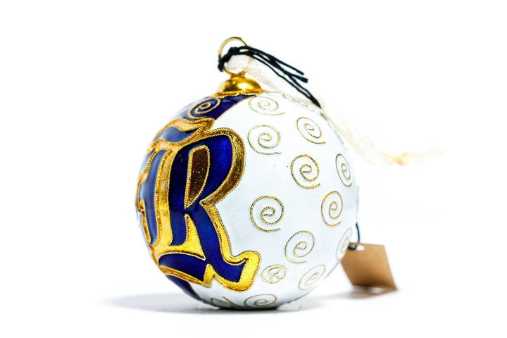 Rice University Owls Blue & White Color Block Round Cloisonné Christmas Ornament