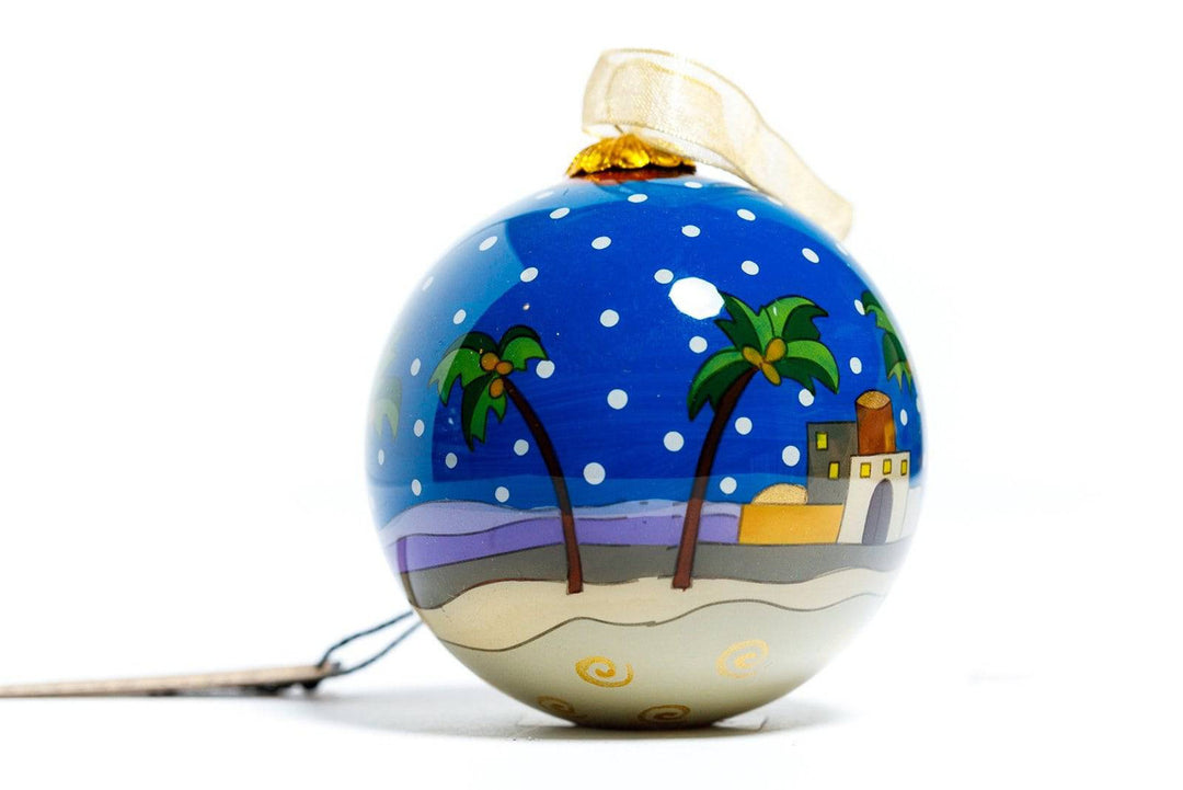 Nativity Scene with Star of David Round Hand-Painted Glass Christmas Ornament