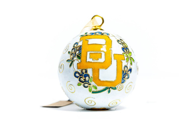 Baylor University Bears Texas Bluebonnet Wreath Round Cloisonné Christmas Ornament