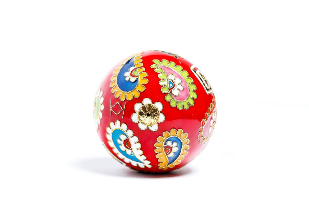 Texas Tech Red Raiders Colorful Paisley Red Background Round Cloisonné Christmas Ornament
