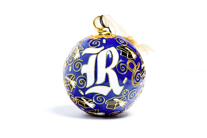 Rice University Owls Graduate Blue Background Round Cloisonné Christmas Ornament