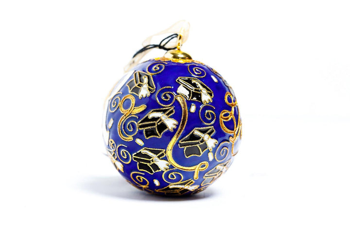 Rice University Owls Graduate Blue Background Round Cloisonné Christmas Ornament