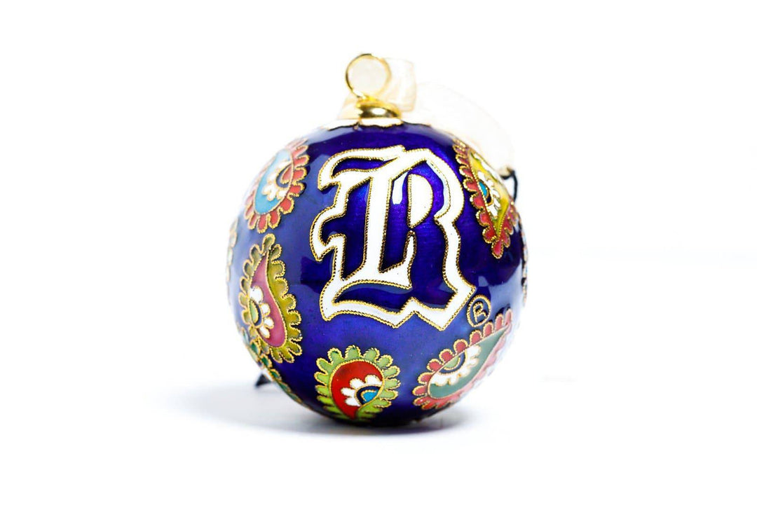 Rice University Owls Colorful Paisley Blue Background Round Cloisonné Christmas Ornament