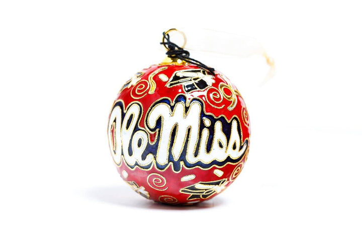 Ole Miss Rebels Graduate Red Background Round Cloisonné Christmas Ornament