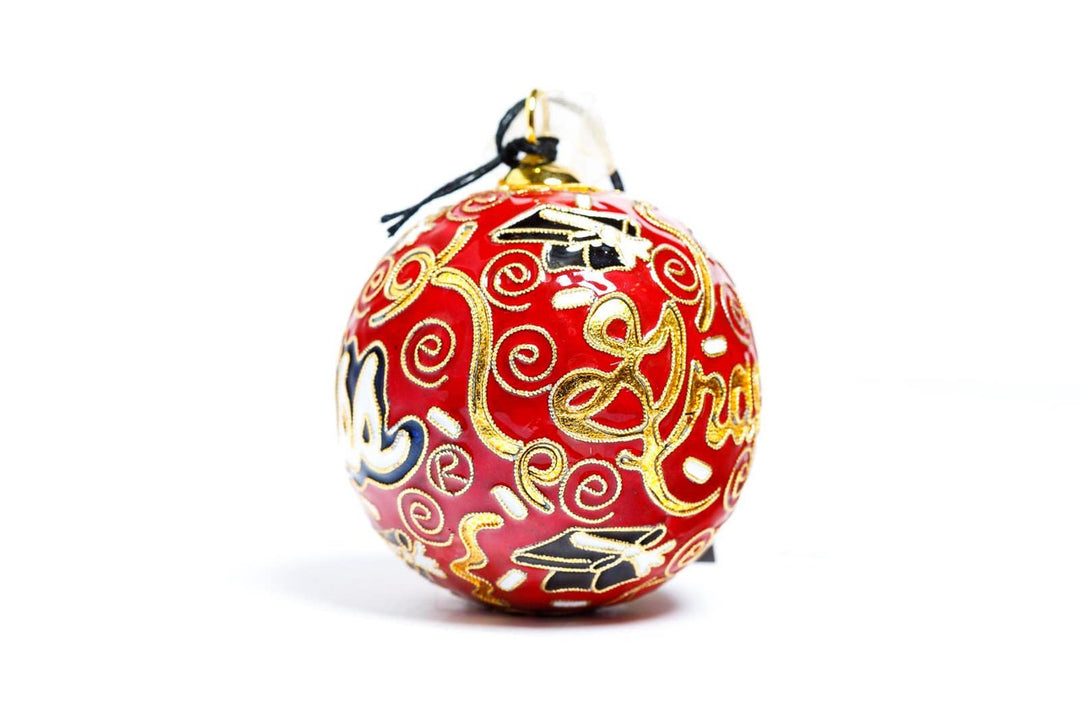 Ole Miss Rebels Graduate Red Background Round Cloisonné Christmas Ornament