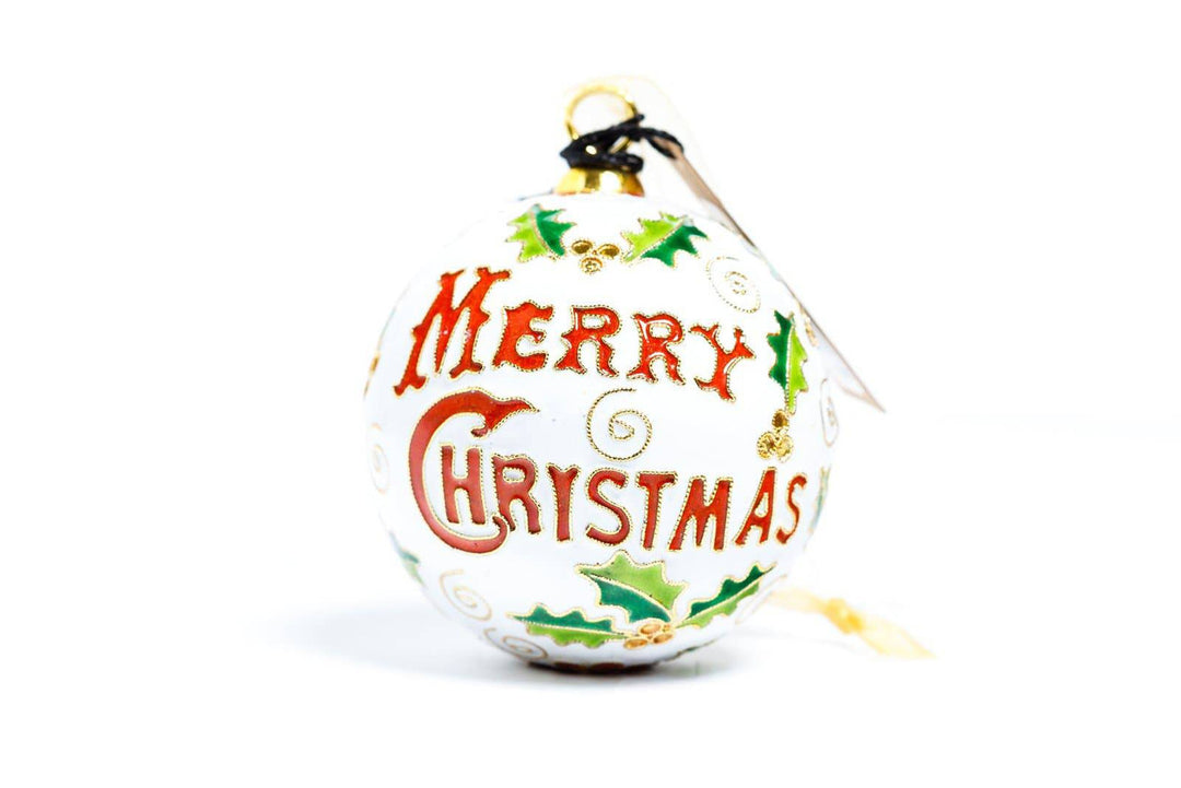 Auburn Tigers Vintage Merry Christmas with Holly White Background Round Cloisonné Christmas Ornament