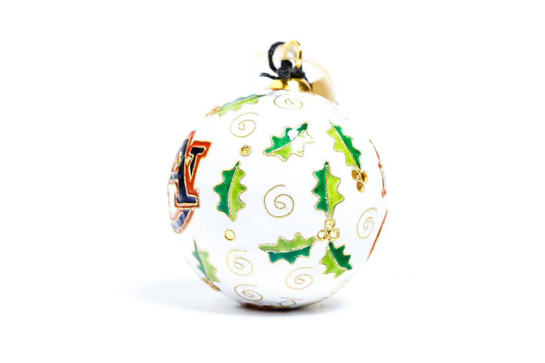 Auburn Tigers Vintage Merry Christmas with Holly White Background Round Cloisonné Christmas Ornament