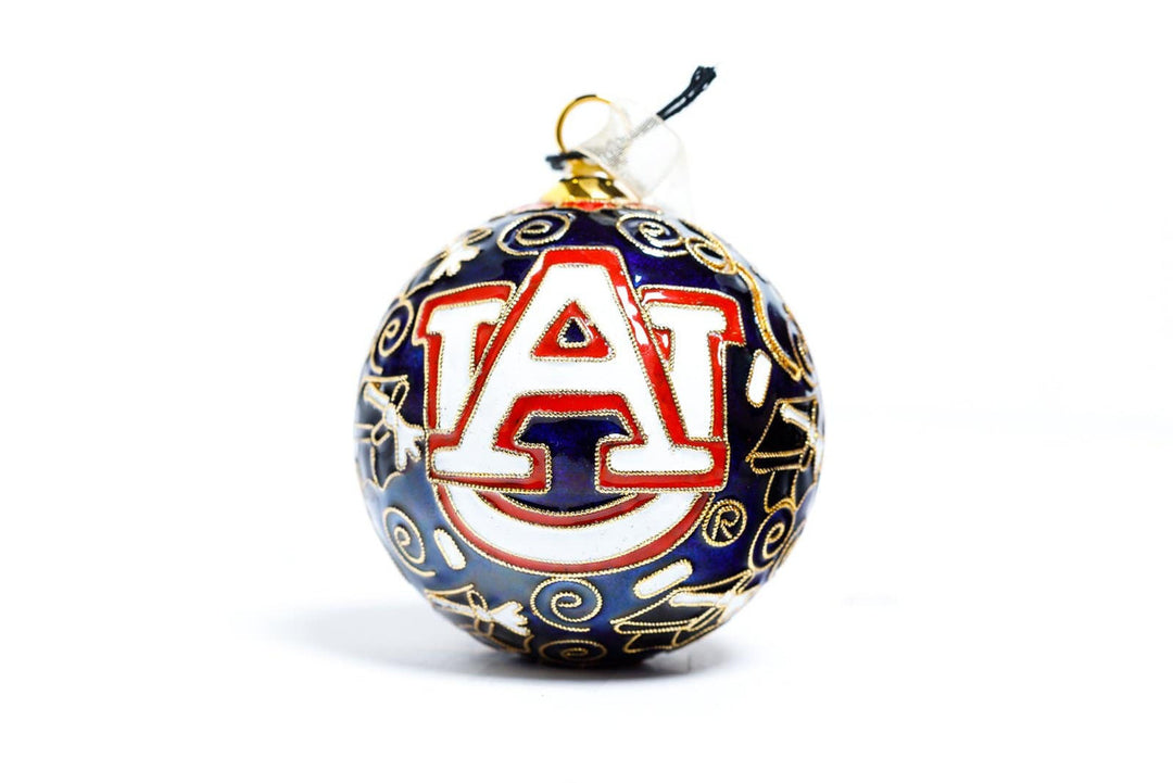 Auburn Tigers Graduate Blue Background Round Cloisonné Christmas Ornament