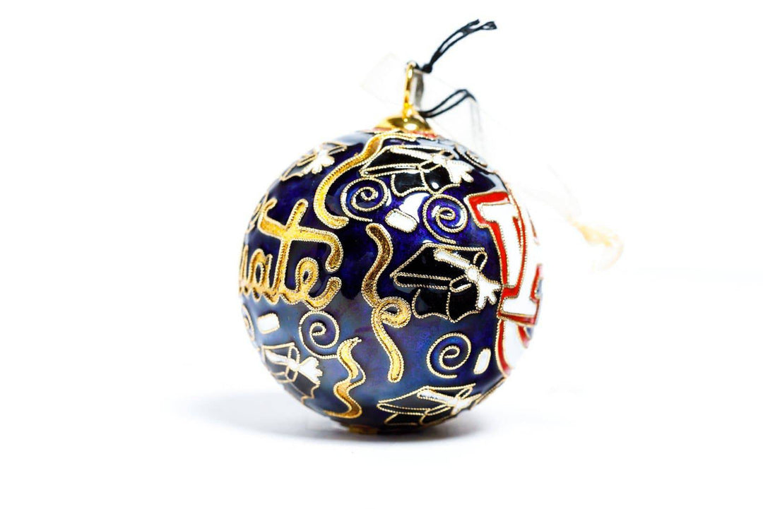 Auburn Tigers Graduate Blue Background Round Cloisonné Christmas Ornament