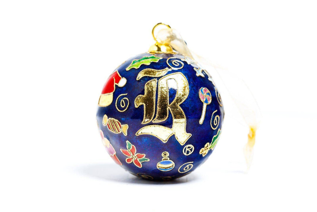 Rice University Owls Christmas Symbols Blue Background Round Cloisonné Christmas Ornament