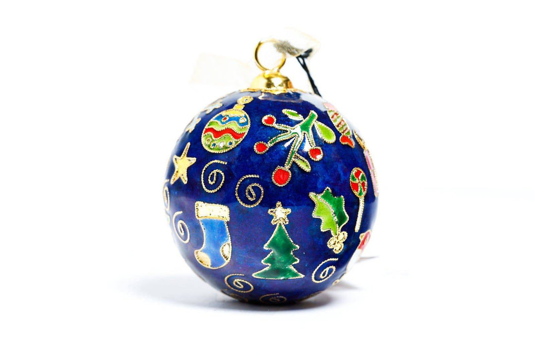Rice University Owls Christmas Symbols Blue Background Round Cloisonné Christmas Ornament