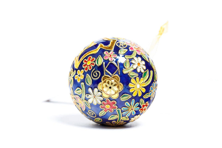 Rice University Owls Flower Power Blue Background Round Cloisonné Christmas Ornament